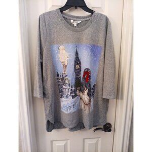 New Womens Love & Lace Soft 3/4 Sleeve Colorful Christmas Blouse Size 2xl